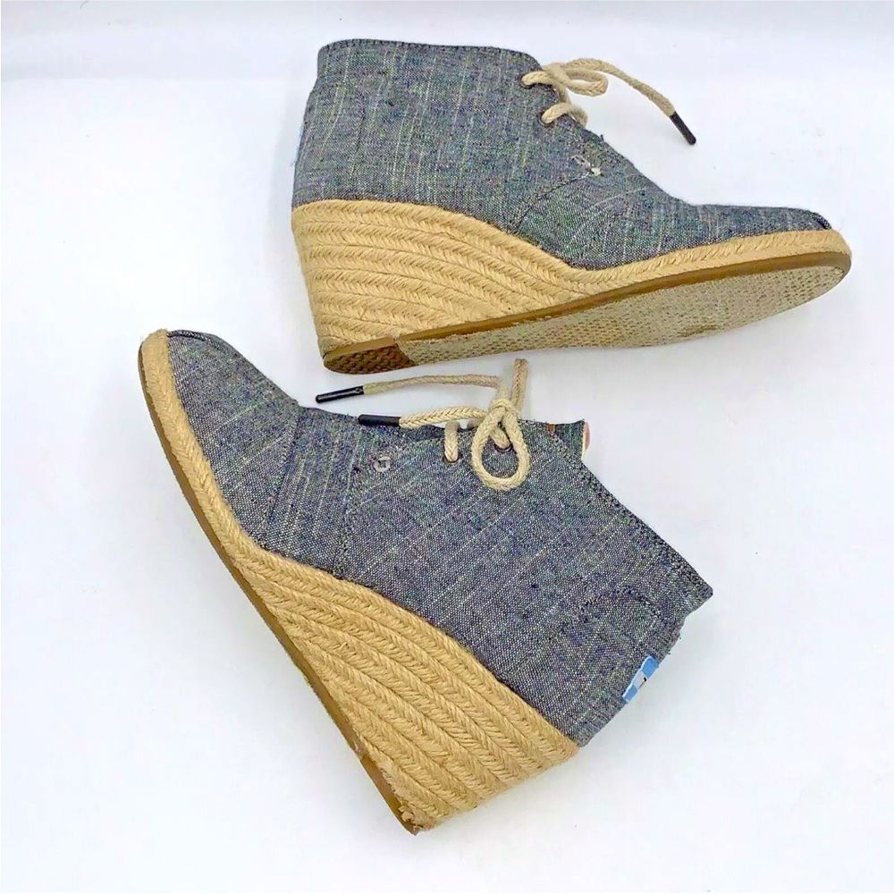 Toms Desert Espadrille Wedges Ankle Boots Chambray Denim